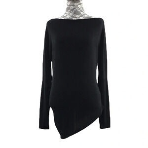 Stella & Dot Black Knit Pullover Sweater Womens Small Thumbhole Asymmetrical Hem